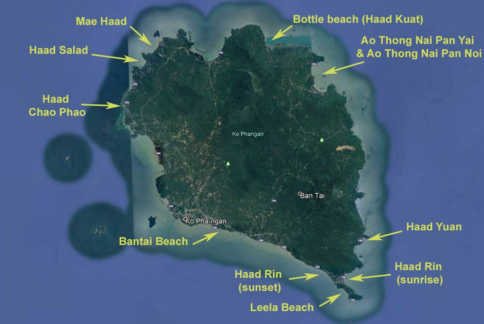Mapa de playas de Koh Phangan Mapa de playas de Koh Phangan
