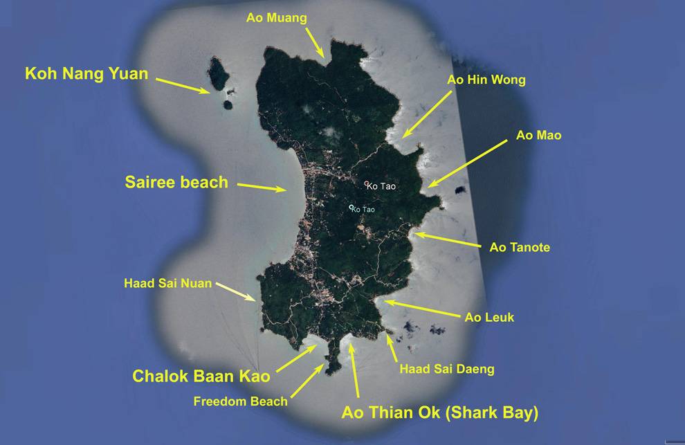 Mapa de Koh tao Mapa de las playas de Koh Tao
