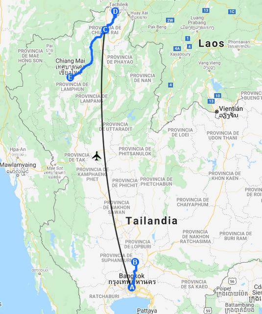 Mapa de Tailandia en 15 días Tailandia en 15 días