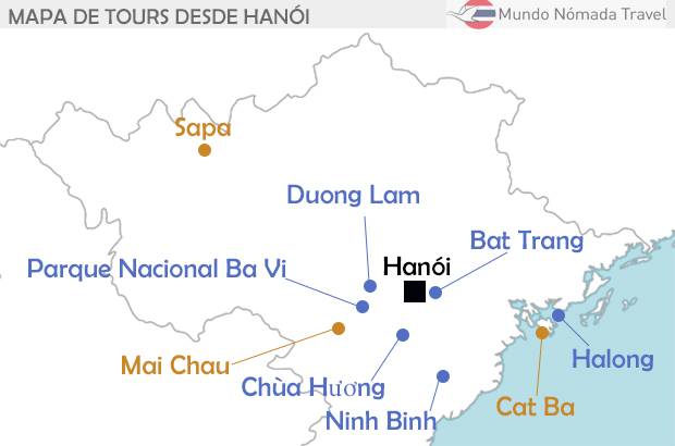 Mapa de excursiones desde Hanoi