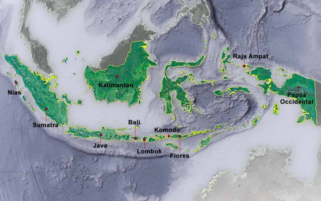 Mapa de principales destinos de Indonesia