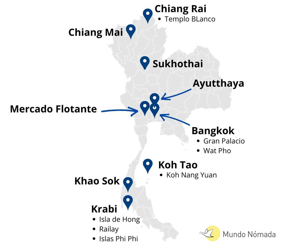 Los mejores lugares que ver en Tailandia marcados en el mapa Mapa que ver en Tailandia