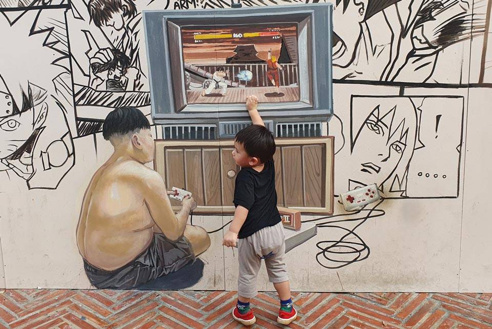 Mural del street fighter en el mercado del canal Mural del vídeojuego