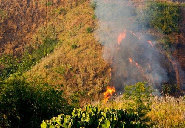 Quemas de bosque en los montes de Tailandia Fuego en la montaña