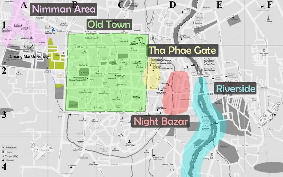 mapa zonas de chiang mai mapa zonas de chiang mai - Guía Chiang Mai - Mundo Nómada